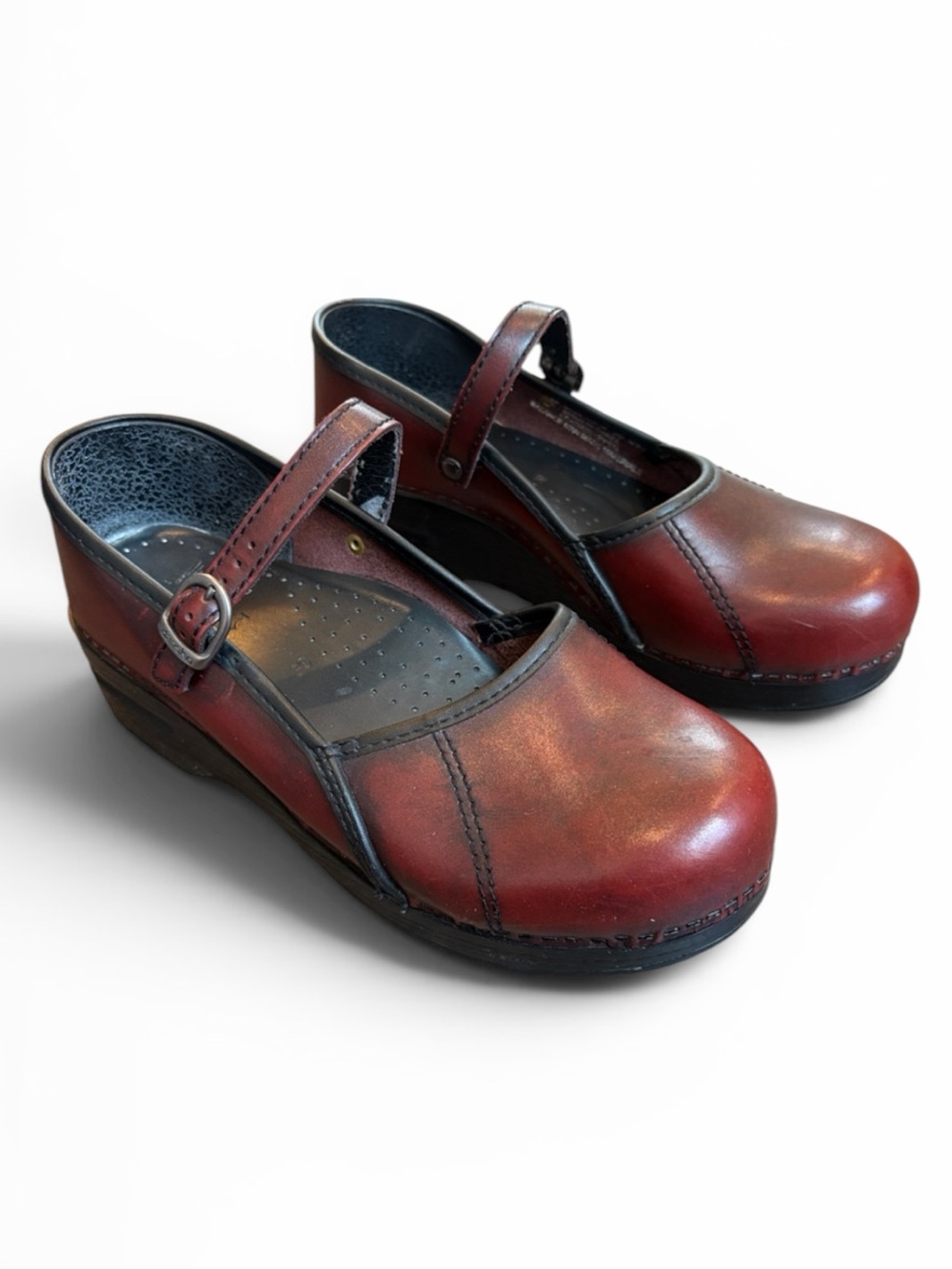 DANSKO Leather Marcelle Mary Jane Clogs Women's 39 (8.5/9) Burgundy Leather